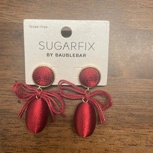 NEW Sugarfix Baublebar Red & Gold Bow Dangle Earrings